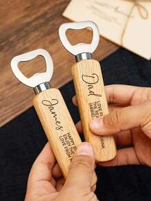 Customized Text/Logo Wooden Bottle Opener, Personalized Wedding Gift And Party Favor, Groomsmen/Bridesmaids Gift, Father's Day Gift For Dad, Stainless Steel And Wood Kitchen Tool - Multicolor - View 6