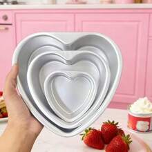 1 Juego de moldes de pastel con forma de corazón, moldes de pastel con forma de corazón para el Día de San Valentín, molde para hornear pasteles de chifón, accesorios de cocina, molde para hornear, molde de pastel de fondo fijo de aluminio antiadherente, perfecto para hornear, cumpleaños, bodas y reuniones familiares. - Multicolor - Ver 6