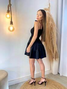 Women's Three-Tiered Dress With Lastex Fabric,  Style, Cool And Comfortable, With Elasticated Elastic And Adjustable Straps, Summer, Day & Night, Party, Beach, Fashion, Ruffled - 黑色 - 查看 3