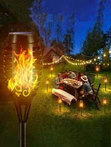1/4/8/12pcs Solar Torch Lights, Outdoor Lighting, Realistic Flickering Flame Effect, Waterproof LED Lights, Suitable For Yard, Patio, Lawn, Landscape, Halloween, Christmas Party Decor, Solar Outdoor Lights, Solar Torch Lights With Flickering Flame, Solar Outdoor Lights, Garden Solar Outdoor Lights - 黑色 - 查看 6
