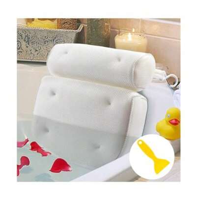 CYPNAlmohada de Baño Almohadas de Lujo para bañera con Malla de Aire 4D y ventosas Antideslizantes Soporte para la Cabeza la Espalda y los Hombros para SPA Bañera Ducha GrisFashion