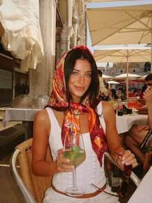 1件装女士橙色休闲玫瑰鸢尾花印花丝巾/发带，波西米亚度假风，丝绸发饰，适合夏季泳池派对、海滩音乐节和街头时尚。