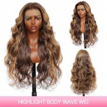 PQL 34英寸巴西原生发波浪卷蕾丝前假发，挑染渐变色，200%密度，自然发际线，无胶假发，真人混发，13x4/13x6高清蕾丝前假发，真人混发，预拔发际线带婴儿绒毛，波浪卷真人混发假发，女士款 - SP4/27 - 查看 3