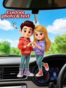 1pc Custom Cute Cartoon Couple Heartfelt Moment - Personalized Acrylic Car Hanger - Sentimental Gift For Him, For Her,Custom Cartoon Photo And Name Car Accessories For Rear View Mirror Hanger, Gifts For Couple Romantic Decor Accessories,Valentine'S Day Decorations - Multicolor - View 7