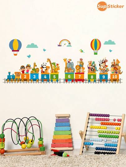 2片装可爱数字乘法表卡通火车儿童学习墙贴，防水耐用，适用于幼儿园、客厅、儿童房装饰，尺寸：12.8*18.62英寸