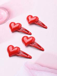 Zestaw 4 spinek do włosów w kształcie serca, prezent na Walentynki, spinki do grzywki, spinki BB, akcesoria do włosów, odpowiednie do noszenia na co dzień - Wielokolorowe - Zobacz 5