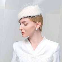 Sombrero clásico de fieltro de lana para mujer, elegante sombrero de iglesia con velo, gorra de otoño e invierno - como en la foto - Ver 5