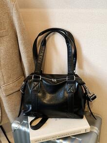 Geantă vintage maro, de mare capacitate, geantă de umăr, geantă crossbody, geantă de navetă zilnică pentru femei de afaceri. Geantă de mână casual nouă, capacitate mare, curea de umăr lată, poate fi folosită ca geantă de umăr sau geantă crossbody. - Multicolor - Vizualizare 9