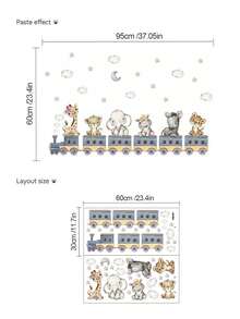 1pc Creative Watercolor Animal Hippopotamus, Zebra, Leopard, Giraffe, Train Pattern Self-Adhesive Wall Sticker, Nursery Decor, Girls/Boys Bedroom, Hallway, Living Room, Balcony Home Wall Decor - Multicolor - View 11