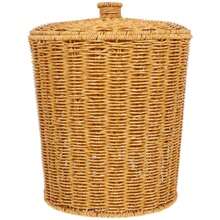 CYPNSHERCHPRY Cubo De Basura Con Tapa Cesta Tejida De Imitacion Ratan En Plastico Organizador Multifuncional Para Almacenamiento De Articulos Varios En Dormitorio Baño Y OficinaFashion - Marrn claro - Ver 1