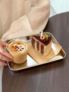 1pc Stainless Steel Rectangular Coffee Tray, 304 Stainless Steel Kitchen Coffee Shop Tray, Cake Dessert Plate, Dinner Plate, Dim Sum Tray, Courtyard Reception Plate - Silver - View 2