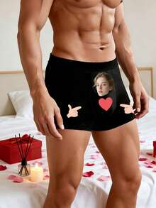 Quần lót nam in ảnh theo yêu cầu, thiết kế hình trái tim cá nhân hóa, thích hợp làm quà tặng cá nhân, kiểu dáng độc đáo, quần boxer, sản phẩm có thể tùy chỉnh, thích hợp mặc hàng ngày và làm quà tặng, cũng có thể dùng làm quà Valentine hoặc quà sinh nhật cho bạn trai. - màu đen - Xem 4