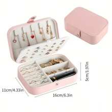 1个多功能旅行PU皮革首饰盒，首饰耳环项链收纳盒，化妆品口红首饰整理盒，大容量带扣皮革首饰盒，情人节、生日、开学礼物 - 彩色 - 查看 15