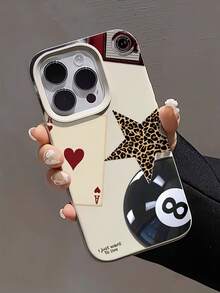 1pc Fashionable & Unique Star, Billiard, Poker Pattern Liquid Soft Edge Phone Case, Compatible With IPhone 16/16Pro/16Plus/15/15ProMax/15Pro/11/12/13/14ProMax/11Pro/11ProMax/12Pro/12ProMax/13Pro/13ProMax/14Pro/14ProMax, Creative Premium Design - Multicolor - View 1