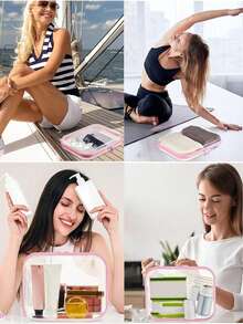 透明视觉设计化妆包,塑料拉链盒,透明双拉链旅行化妆品收纳袋,耐用PVC材质,便携式旅行收纳盒,适用于学校、办公用品、美术用品等 - 耐用PP塑料盒 - 彩色 - 查看 9