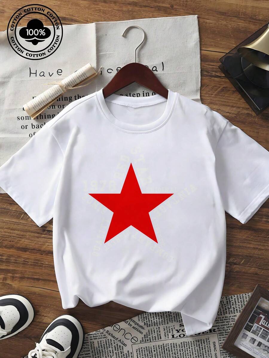 Women's Summer Vintage Graphic Tee 1978 Red Star Print Short Sleeve T - Shirt Casual Streetwear Loose Fit Crew Neck Top Retro Letter Printed Comfortable Cotton Blend Tshirt For Daily Wear & Outfits - 白色 - 查看 1