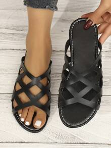 Women's Hollow Out Casual Beach Flat Sandals - Black - View 1
