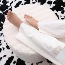 Asuprui - Taburete redondo otomano 20 x 14 pulgadas multifuncional moderno pufs de piso reposapiés para sofá asiento adicional para sala de estar entrada pasillos y dormitorios marfil - Marfil - Ver 5