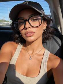 1pc Women Plastic Oversized Geometric Multicolor Full Frame Personalized Ins Style Clear Glasses For Holiday Gift Street-Photography Bachelorette Party Club Shopping Weekend Outfit Appointment Outfits Fashion Accessories - 1 khung đen trắng phẳng - Xem 2