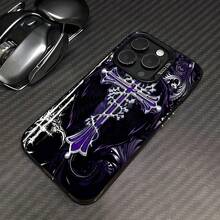 Purple Cross Gothic Design Phone Case Compatible With Samsung Phone Cases Compatible With  12 13 14 15 Pro  14 Plus  15 16 Pro Max  17  17 Pro  17 Pro Max And  17 Air Made Of TPU Material Anti-Slip And Drop-Proof Stylish And Fashionable High-Quality Appearance And Comfortable Feel A Perfect Gift For Yourself Family Friends And Lovers - 黑色 - 查看 3