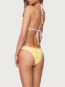 Women's Swimsuit Color Block Micro Bikini Tie Side 2 Piece Bathing Suits - 黃色 - 查看 4