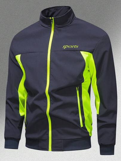 Men's Spring Autumn Neon Green Contrast Panel Sports Jacket