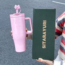 1pc 1200ml Stainless Steel Insulated Tumbler, Large Capacity With Handle, Double Drinking Mouth, Keeps Hot/Cold, Car Cup, Couple Gift - Multicolor - View 7