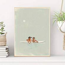 1 tranh canvas phong cách tối giản lấy cảm hứng từ lướt sóng "Hello Summer" - Không khung, tranh nghệ thuật màu nước với bầu trời đêm trăng, lý tưởng cho nhà cửa, văn phòng, phòng khách, quán cà phê, quà tặng ngày lễ tuyệt vời, trang trí chủ đề bãi biển. - Nhiều màu - Xem 1