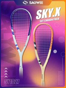 SALYWEE SKY.X Pro-Grade 30T Full Carbon Squash Racket Set | 149g(Unstrung) Ultra-Light + 3D Textured Design | 12x17 String Pattern | Anti-Twist Frame | Premium White Flannel Pouch + Random Gradient Grip Tape + Yellow Vibration Dampener - Premium Orange/Blue - Multicolor - View 5