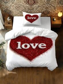 2/3pcs Bedding Set, Heart & Love Print Pattern, Comfortable Bedroom Decor, Suitable For Valentine's Day, Birthday, Holiday Gift (1*Duvet Cover+1/2*Pillow Case), Excluding Filler Material - P25117315W - View 2