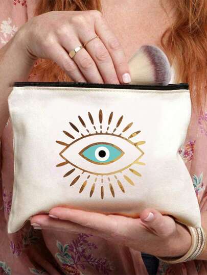 1ชิ้น กระเป๋าเครื่องสำอาง Work Survival - กระเป๋าจัดระเบียบอุปกรณ์อาบน้ำน้ำหนักเบาและพกพาได้ ทำจากผ้าพิมพ์ลาย "Golden Evil Eye" เหมาะสำหรับการเดินทาง, สำนักงาน และใช้ในชีวิตประจำวัน - ของขวัญสำหรับครอบครัว ยูนิเซกส์, วันวาเลนไทน์, ช่วงเปิดเทอม