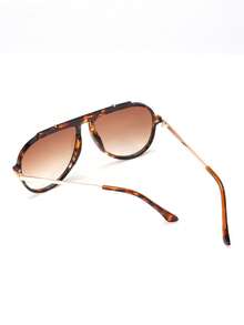 1pc Oversized Single Bridge Pilot Frame Fashion Glasses , European And American Style Retro Square , Suitable For Summer Beach, Street Fashion, All Seasons - Gradient Brown - View 6