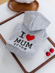 1pc Pet Clothes, Dog Cat Apparel, Happy Puppy Small Dog Casual Fashion Cute Comfortable "I Love Mom" Sweatshirt - Grey - View 4