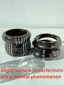 棕黑色不对称扎染银铆钉树脂手链，Y2K夸张风格女士秋冬珠宝，千禧年百搭日常及派对配饰 - 彩色 - 查看 3