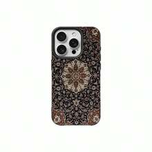 1 pieza Funda de teléfono con diseño de alfombra de patrón negro y dorado de material TPU, compatible con iPhone 17 Pro Max/17/16 Pro Max/15/13/12/11, S20 FE/A15/S24/A55, Redmi Note 11/Note 12/Note 13 Pro, cobertura completa, protección suave anti-caídas - Negro - Ver 5
