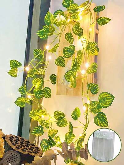 100/50/20 LED Watermelon Vine Spiral Lights, Artificial Green Ivy Leaf Decor String Lights, Watermelon Green Leaf Lights, Green Garden Decor, Green Watermelon Vine LED Battery Operated Artificial Green Light Strip With Fairy Lights