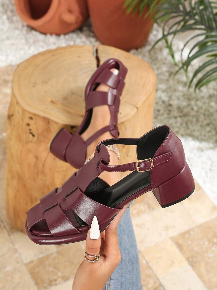 Damen Mode Plateau-Sandaletten mit dickem Absatz und Peeptoe, neue Frühlings-/Sommer-Flechtschuhe, Ganzjahres-Flatform-Sandalen, runde Zehenpartie, burgunderrot, Hohlmuster-Kreuzriemen, Plateau-Absatz, Lässig Kleid-Sandalen, atmungsaktiv und bequem für Urlaub und Outdoor, Collegestil Mittelhöhe - Bordeaux - Übersicht 1