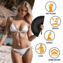 1pc Elegant Black Folding Fan, Vintage Bamboo Design With White Dots - Lightweight And Portable, Suitable For Dance, Performance, Wedding Decor, Party Accessories Or Gifts,Cute Stuff - Multicolor - View 11