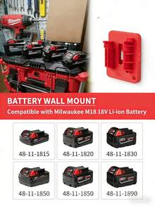 适用于所有 Milwaukee 18V 锂离子电池的重型 Milwaukee 18V 电池支架 – 易于安装的收纳架 – 防掉落安全工具电池整理架 - 彩色 - 查看 2