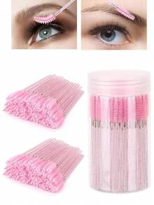 100pcs Disposable Mascara Wands, Crystal Eyebrow Brush (Suitable For Eyelash Extensions), Pink Eyelash Brush (With Storage Box), Eyebrow Brush, Eyeshadow Brush, Spiral Brush - Multicolor - View 2