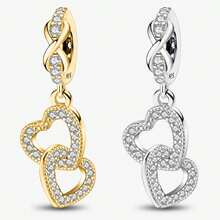 1pc Fashionable Interlocking Heart Pendant Beads, Suitable For Women Bracelet, Bangle DIY Jewelry Making And Daily Accessories Decoration - Style 8 - View 1