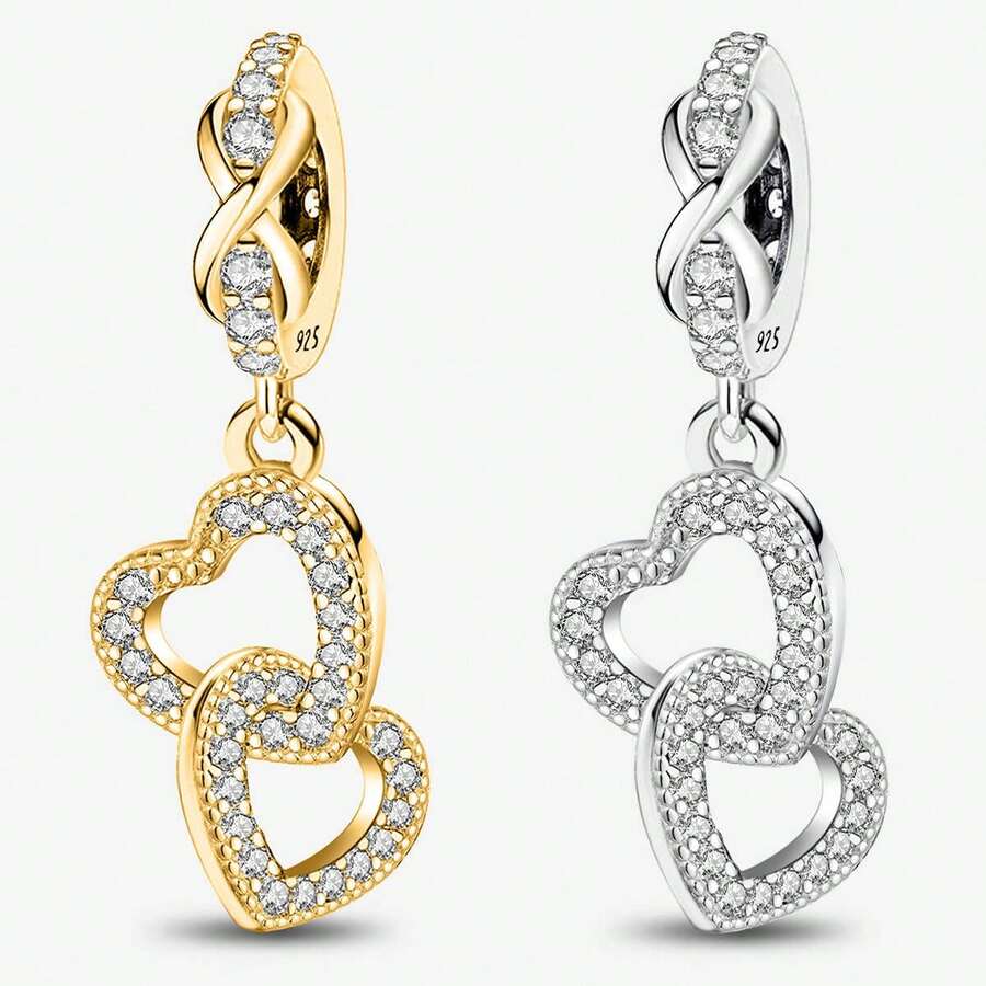 1pc Fashionable Interlocking Heart Pendant Beads, Suitable For Women Bracelet, Bangle DIY Jewelry Making And Daily Accessories Decoration - Style 8 - View 1