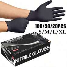100/20 PCS, Black Nitrile Gloves, Durable And Waterproof, Ideal For Bathroom Cleaning, Tattooing, Outdoor Car Washing, Kitchen Cleanup, And Hair Salons. Non-Medical Hand Gloves. Valentine' S Gift,Gift For Her/Him/Couples/Teen Girls/Room Decor Lovers - 黑色 - 查看 14