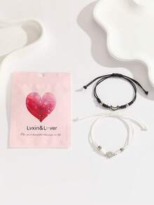 ATLVXJL 2条/套 夜光情侣/友谊手链套装，黑白绳珠，适合日常佩戴和节日礼物 - 彩色 - 查看 4