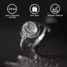 1 Peça Anel de Prata 925 com Flor Incrustada de Ágata Natural para Mulheres - Prata antiga - Visão 6