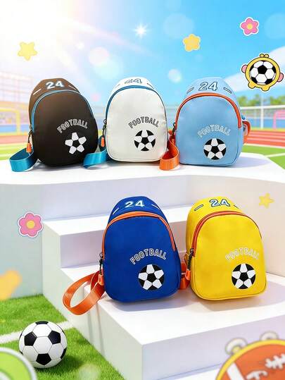 1pc Football Chest Bag Kindergarten Boys And Girls Simple Sports Leisure Shoulder Bag Fashion Messenger Bag, Nylon Material, Zipper Opening And Closing, Suitable For Daily Use Of Teenagers, Fashionable Items For