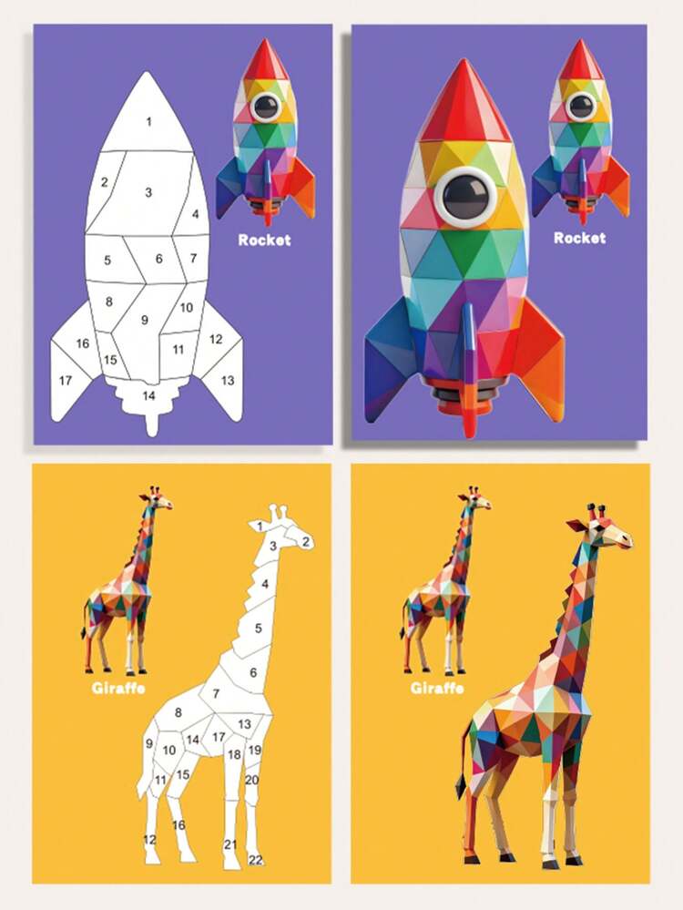 Sticker Puzzle Geometry Set, 3D DIY Sticker Art Kit For Kids, Animal Dinosaur Ocean Traffic Themes, Fun Hands-On Puzzle Toy For Home Play & Gifts - Multicolor - View 5