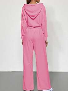 2 Stücke Damen Einfarbig Lässig Reißverschluss Hoodie Set, geeignet für Herbst/Winter Streetwear, Bademode, Büro, Abschluss, Schulanfang, Outfit für Lehrerinnen - Pink - Übersicht 4