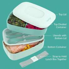 Stackable 3 Compartment Bento Lunch Box With Utensils Meal Prep Container For Adults - 海岸水族 - 查看 4