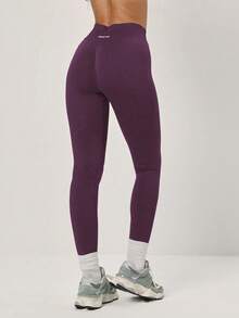 PinkTip 1件装女士纯色极简骑行运动裤，户外徒步瑜伽健身跑步紧身打底裤，收腰塑形提臀弹簧 - 紫色 - 查看 8